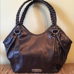 Nine West leather tote w/ braided handles